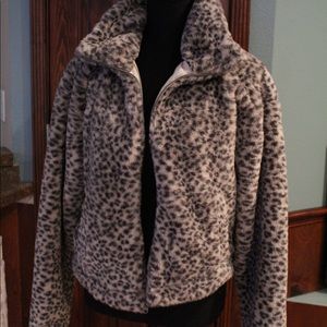 Abercrombie & Fitch Fuzzy Leopard Bomber Jacket